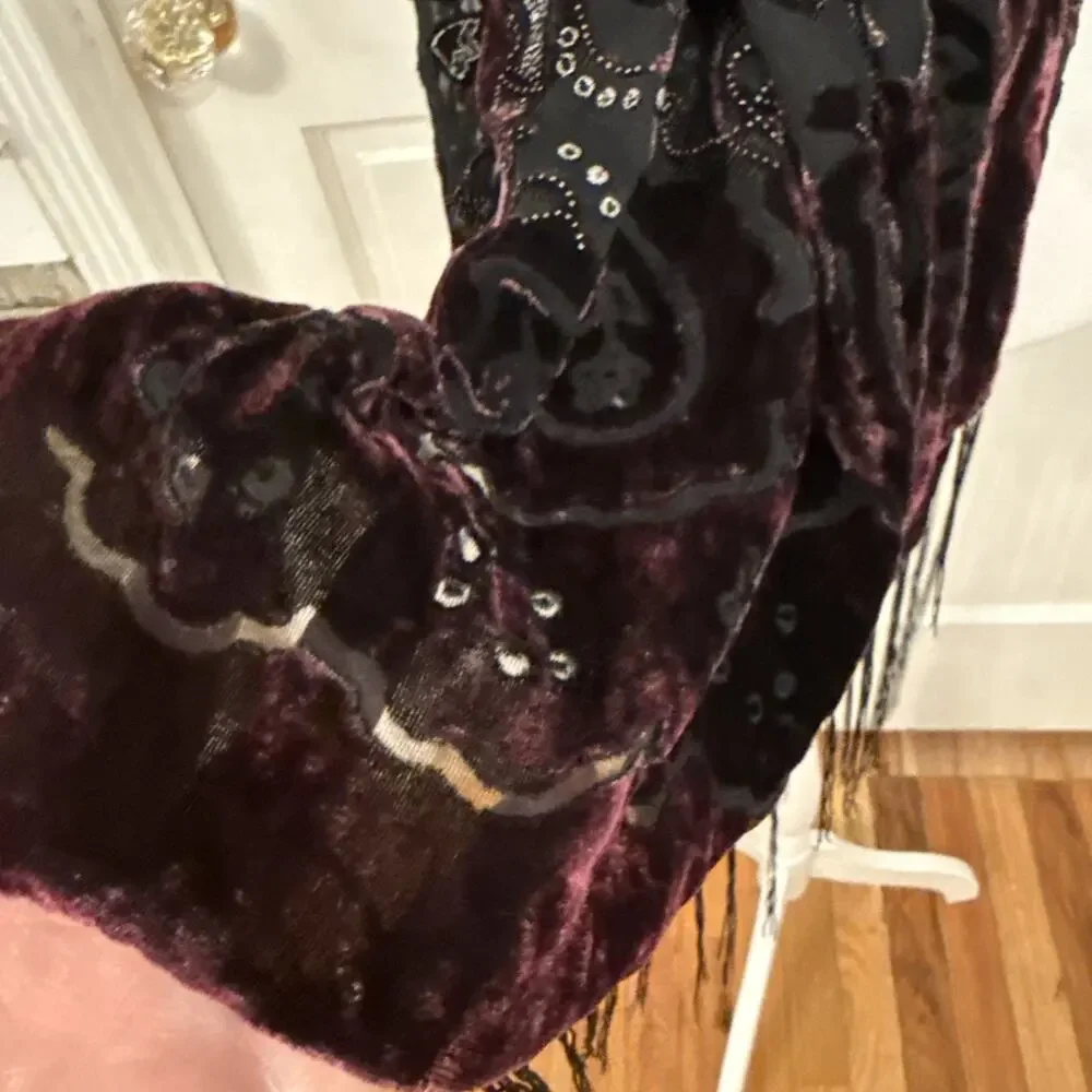 Cato Black & Red Velvet Scarf Size 76” L X 21.5” W